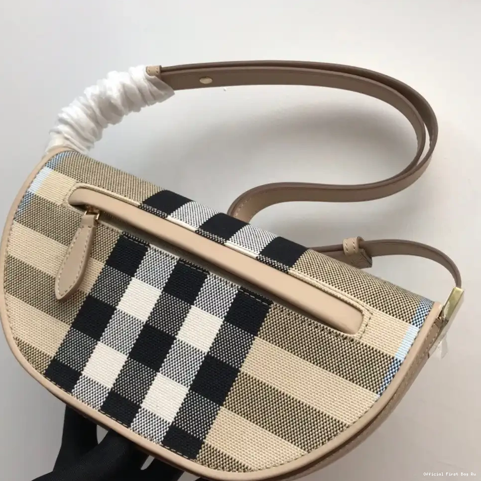 Official First Bag Ru Small Bag Olympia Canvas BURBERRY and Check Leather 0604